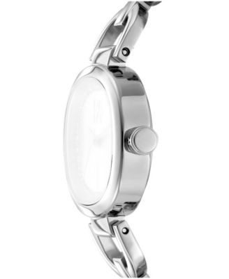 Women's Silver Crystal Accented Dial Stainless Steel Open Link Bracelet Watch, 24mm