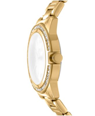 Women's Green Dial Crystal Bezel Gold-Tone Stainless Steel Bracelet Watch, 30mm