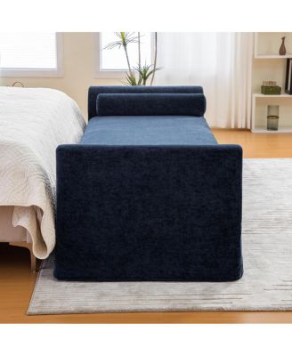 Modern Chenille Chaise Lounge Couch with Armrests & Bolster Pillows