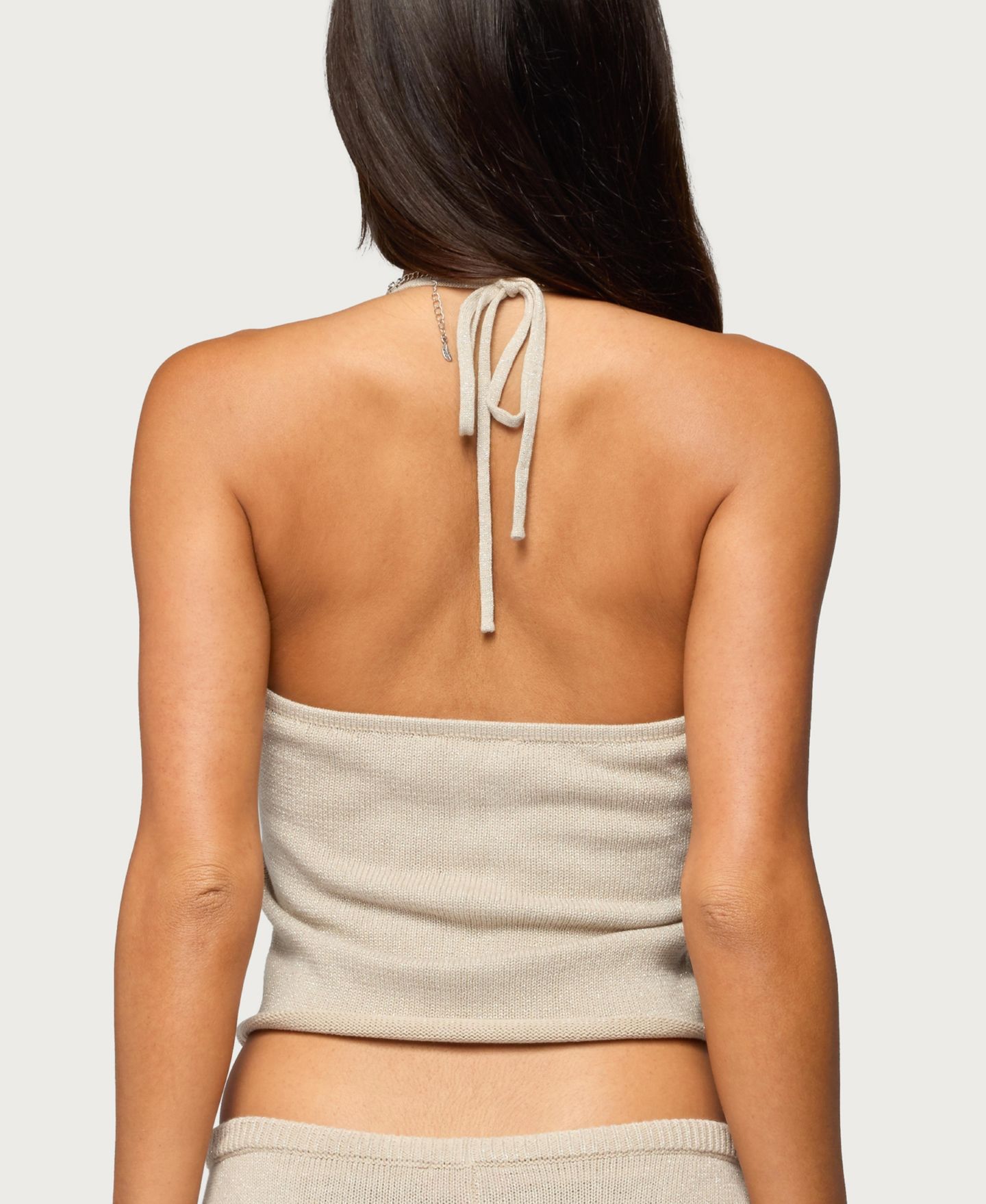 Женский топ Edikted Nicca Iridescent Knit Halter, цвет: Бежевый — фото 2