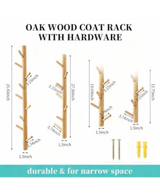 Oak Wood Wall-Mounted Coat Rack for Coats, Hats, Towels, Purse
