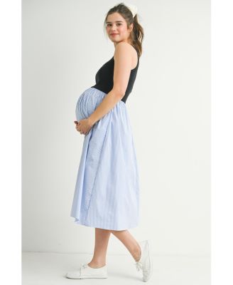 Maternity Sleeveless Empire Waist Striped Midi Dress