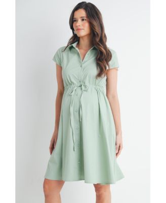 Maternity Button Front Empire Waist Shirt Dress Nursing Friendly