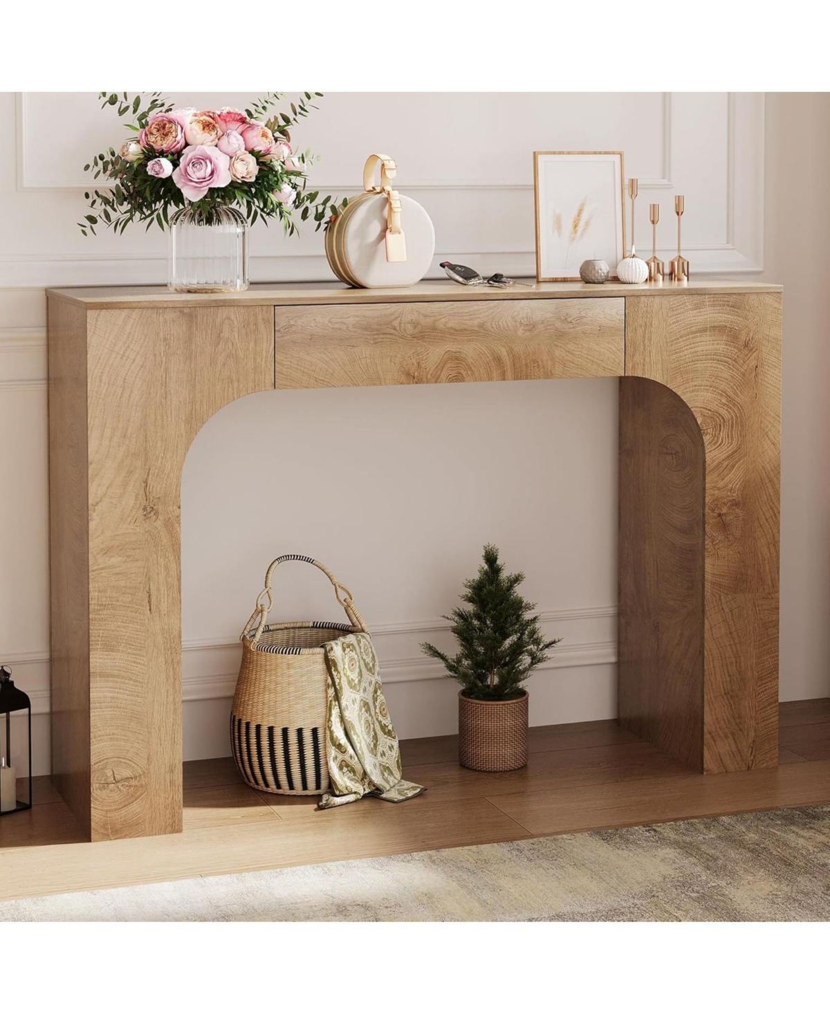 gaomon Table with Drawer, Wooden Rectangular Sofa Table Behind The Couch, Industrial Farmhouse Entryway Foyer Hallway Tables