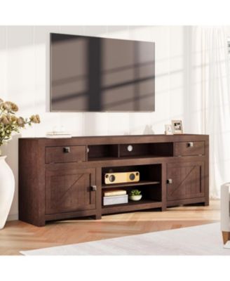 Farmhouse TV Stand for 75/80 Inch TVs, 70.1" Entertainment Center with 4 Drawers & 3 Open Shelves, 95.5 LBS