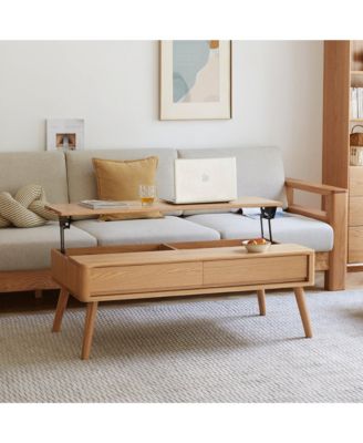 Solid Wood Lift-Top Coffee Table with Hidden Storage & Rounded Corners