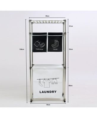 3 Tier Laundry Hamper Sorter Organizer, Vertical Laundry Basket with 4 Removable Bags and Hooks for Home Laundry Room, Bathroom