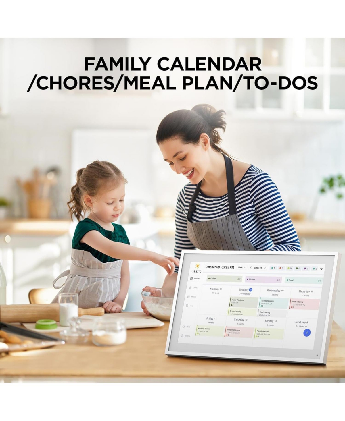 Mezed 10.1 Inch Digital Calendar and Photo Frame Smart Touch Screen Family Organizer with Meal Planner Duty Chart To Do List and Weather Updates