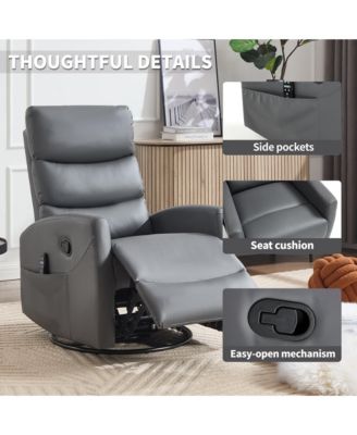 Manual Recliner Chair with Heat & Massage for Living Room, Faux Leather - Rocker Swivel Chair.