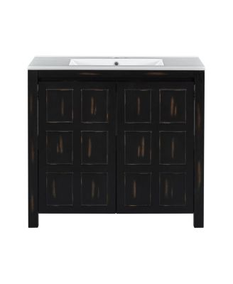 36" Antique Bathroom Vanity with Ceramic Sink, Solid Wood Frame & Soft Close Doors, Spacious Storage Cabinet for Modern Bathrooms