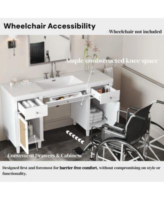 60" Wheelchair Accessible Bathroom Vanity with SMC Sink, Modern Storage Cabinet with Soft Close Drawers & Pine Legs