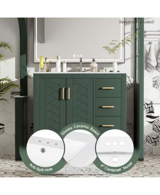 36" Bathroom Vanity with Ceramic Sink, Modern Solid Wood Cabinet & Ample Storage Drawers for Small Spaces
