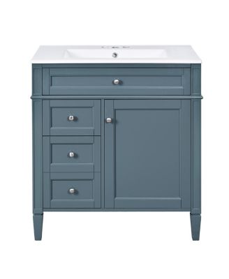 30" Modern Bathroom Vanity with Ceramic Sink, Solid Wood Cabinet, Ample Storage Drawers & Adjustable Shelf for Small Spaces