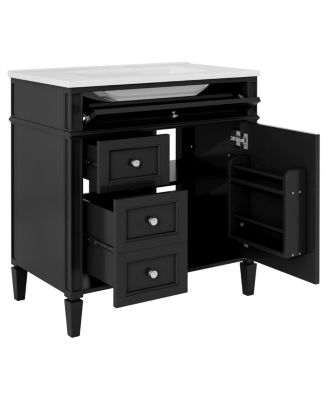 30" Modern Bathroom Vanity with Ceramic Sink, Solid Wood Cabinet, Ample Storage Drawers & Adjustable Shelf for Small Spaces