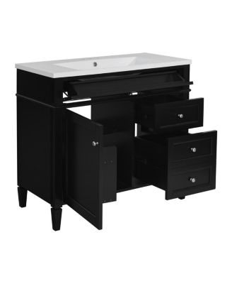 36" Modern Bathroom Vanity with Resin Sink, Freestanding Cabinet with 2 Drawers & Tip-out Drawer