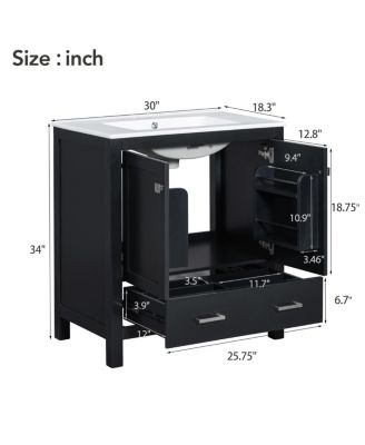 30" Bathroom Vanity with Sink, Solid Wood Cabinet & Soft Close Doors, Drawer Storage for Modern Bathrooms