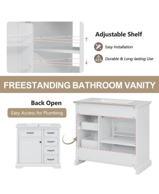 36" Bathroom Vanity with Ceramic Sink, Classic Modern Rubber Wood Cabinet & Ample Drawer Storage for Small Spaces