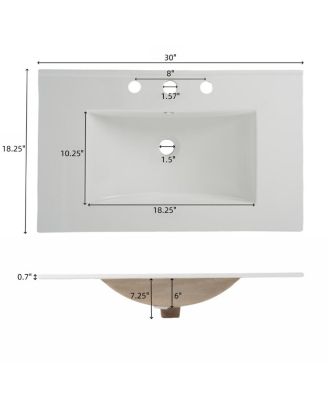 30" Modern Fluted Bathroom Vanity Cabinet with Ceramic Sink, Soft Close Drawers & Storage for Small Bathrooms