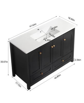 48" Bathroom Vanity with Integrated Ceramic Sink, MDF Cabinet & Soft-Close Doors, Transitional Modern Storage for Elegant Decor