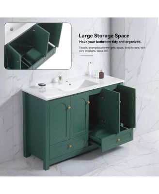 48" Bathroom Vanity with Integrated Ceramic Sink, MDF Cabinet & Soft-Close Doors, Transitional Modern Storage for Elegant Decor