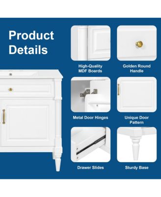 36" Bathroom Vanity with Sink, Solid Wood Cabinet with Flip Drawer and Adjustable Shelf, Freestanding Modern Storage