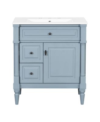 30" Bathroom Vanity with Ceramic Sink, Modern  Solid Wood Freestanding Bathroom Cabinet for Small Spaces