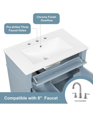 30" Bathroom Vanity with Ceramic Sink, Modern  Solid Wood Freestanding Bathroom Cabinet for Small Spaces