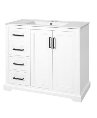 36" Modern Bathroom Vanity with Ceramic Sink, Solid Wood Frame & Soft Close Drawers for Small Spaces