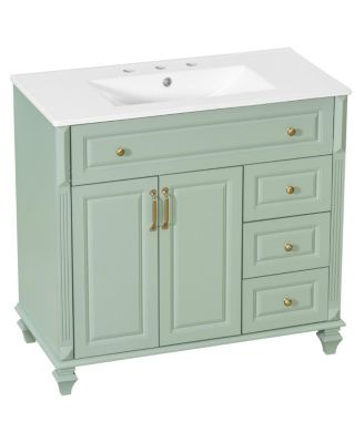 36" Bathroom Vanity with Ceramic Sink and Tilt-Out Drawer, Freestanding Classic Modern Storage