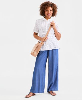 Women's Cotton Eyelet Button-Front Shirt