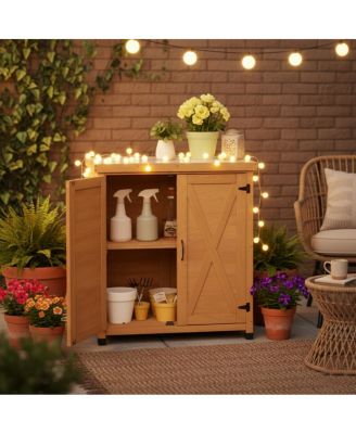  Potting Bench with Storage Cabinet and Metal Table Top