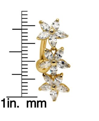 Solid 14k Gold 14g Marquise Flower Cubic Zirconia Top Mount Belly Button Ring Body Piercing Ring