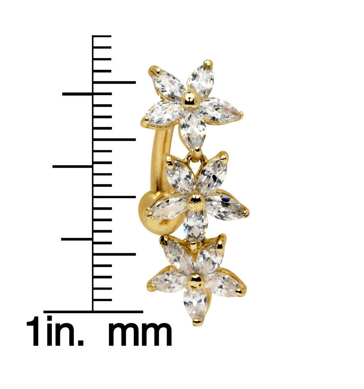 Curata Jewelry Solid 14k Gold 14g Marquise Flower Cubic Zirconia Top Mount Belly Button Ring Body Piercing Ring