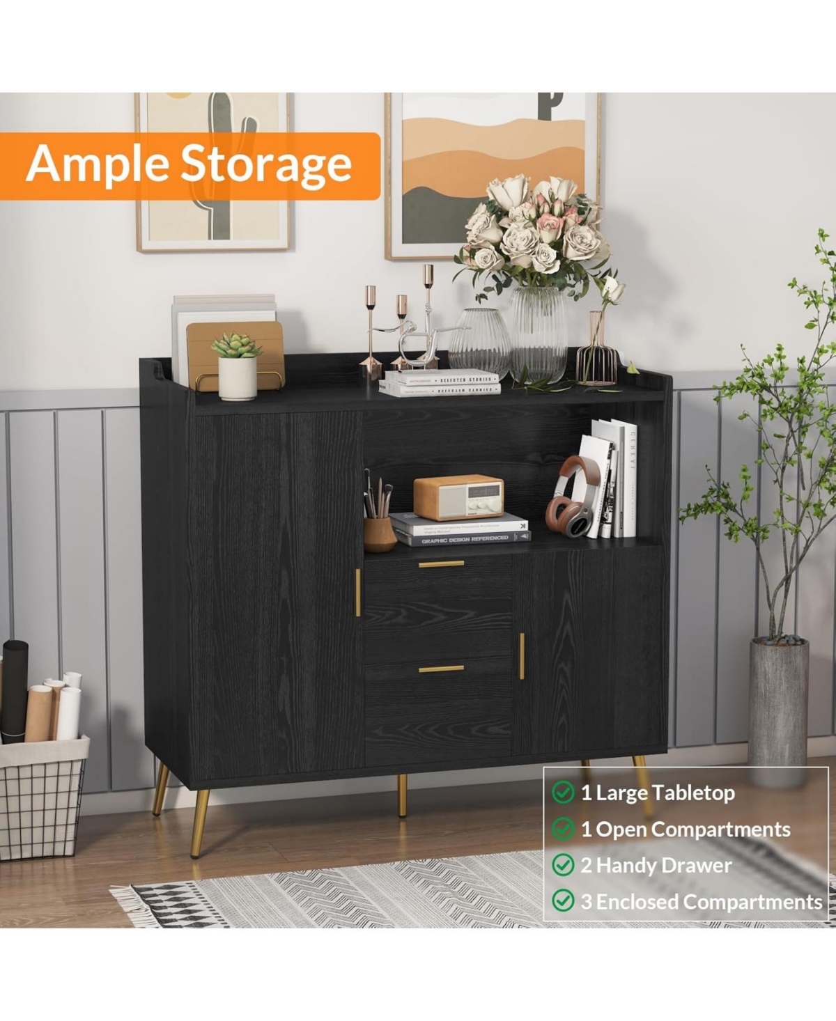 gaomon 40" Sideboard Buffet Storage Cabinet with Shelves and Doors, Modern Coffee Bar Station Wood Kitchen Table for Kitchen