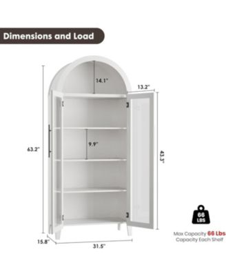 Arched Kitchen Pantry Storage Cabinet - Farmhouse 5 Tier Display Shelf with Adjustable Shelf and 2 Large Glass Doors