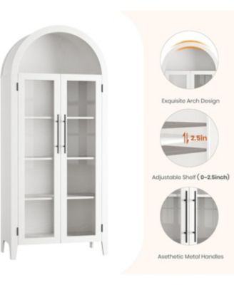 Arched Kitchen Pantry Storage Cabinet - Farmhouse 5 Tier Display Shelf with Adjustable Shelf and 2 Large Glass Doors