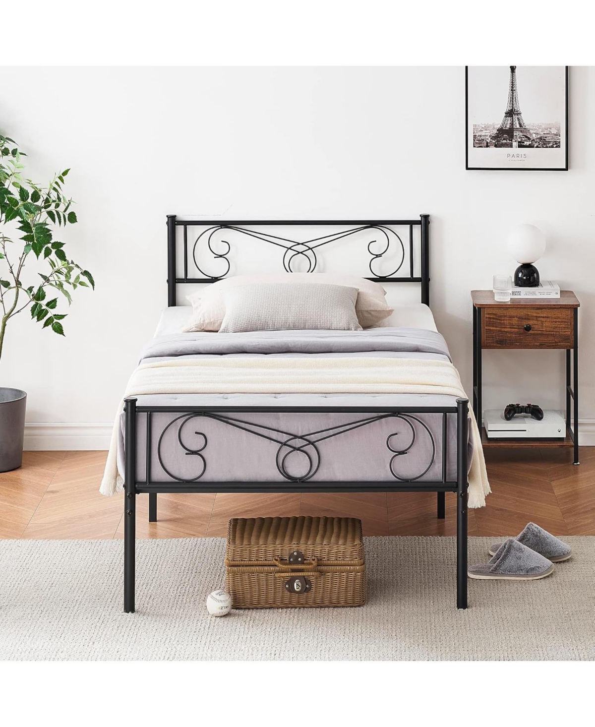 gaomon Bed Frames for Kids, Metal Frame with Headboard & Footboard, Platform Frame, Heavy Duty Slats Support, No Box Spring