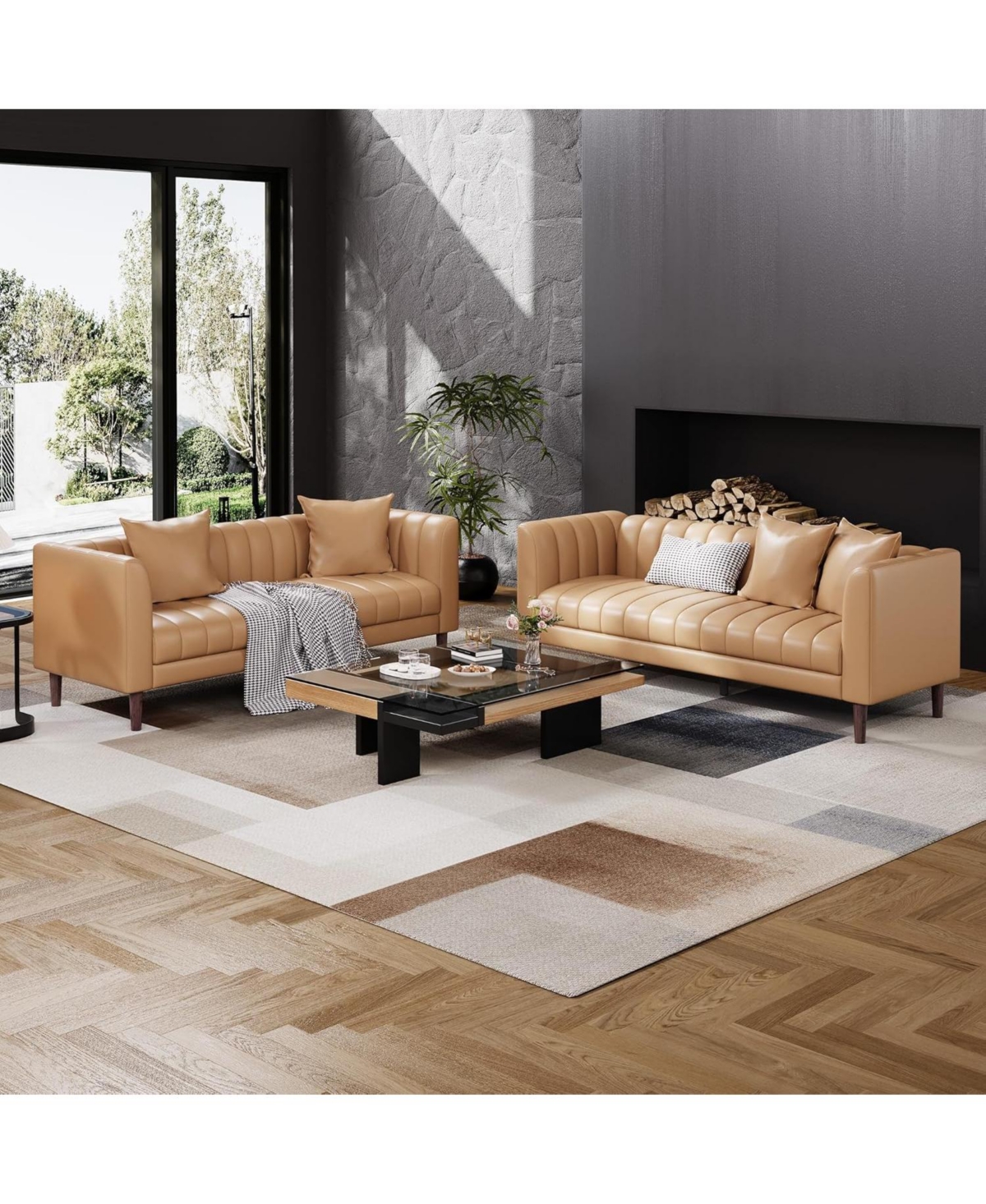 gaomon Modern 78" Faux Leather Sofa, Deep Seats, 3-Seater with Pillows & Wood Legs