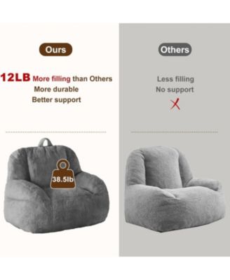 Giant Bean Bag Chair, Faux Fur Stuffed Bean Bag Couch with Filler, Bean Bag Chair for Adults, Big Lazy Sofa Floor Sofa with Handle