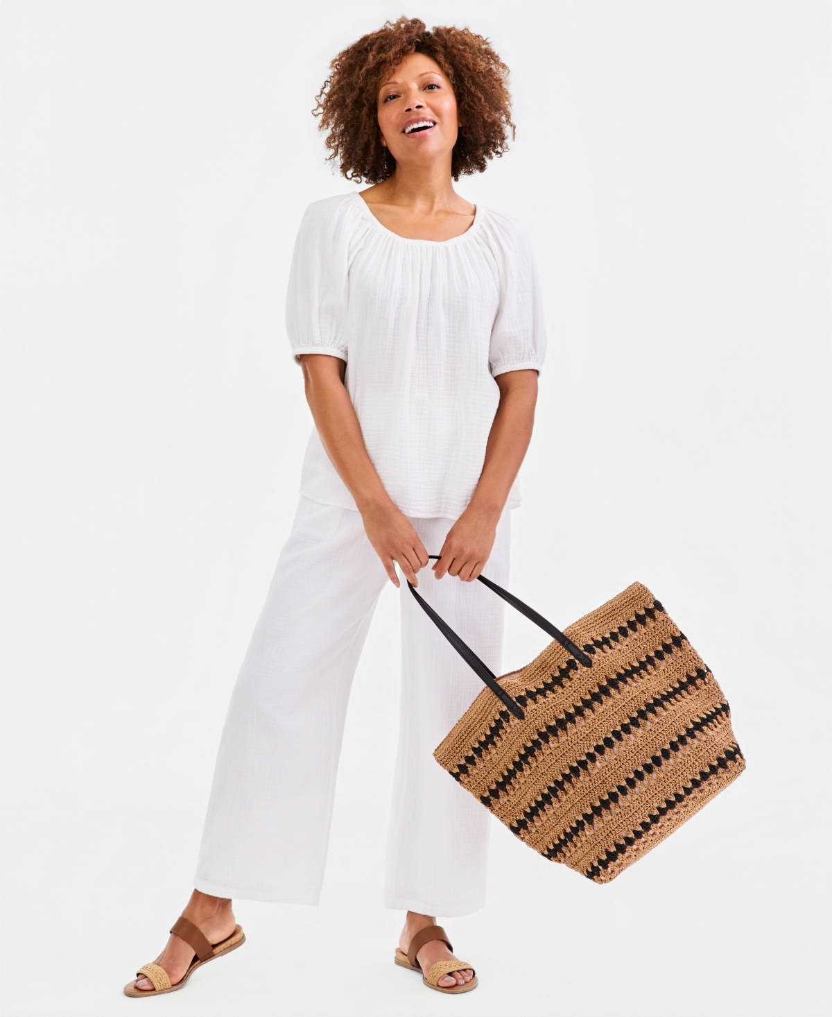 Style & Co Women's Cotton Gauze Puff-Sleeve Top, Macy's Exclusive