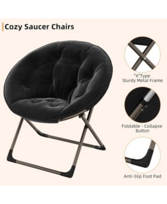 Comfy Oversized Saucer Chair – Soft Plush Fabric Reading Lounger for Adults, Stable X-Large Metal Frame Foldable Accent Lazy Chair for Bedroom