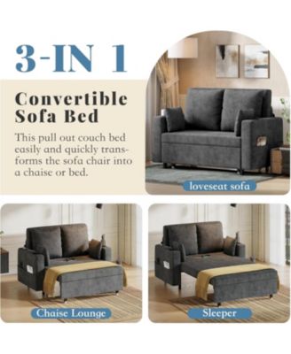 3 in 1 Pull Out Couch, 56 Inch Convertible Sleeper Sofa Bed, Loveseat Sofa Couch with Cup Holders, Modern Loveseat for Living Room