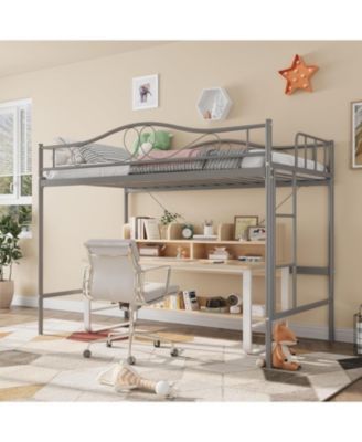 loft bed twin with removable ladder, full guardrail, heavy duty metal frame, 400 lbs capacity, space saving design