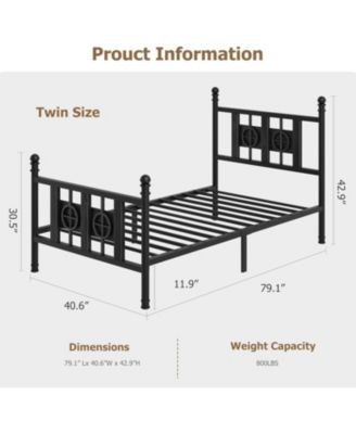 Twin Size Bed Frame with Headboard and Footboard, Metal Twin Bed Frame w/Vintage Circular Design & Storage Space Under Bed
