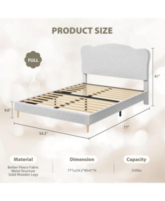 Kids Full Size Bed Frame with Adjustable Headboard, Sherpa Fleece Upholstered Modern Platform Bed Frame