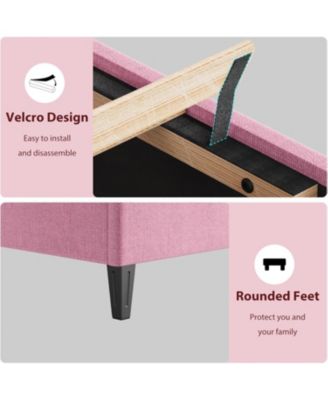 Full Upholstered Platform Bed Frame with Pink Headboard, Wood Slats, Heavy Duty, Noise Free Design