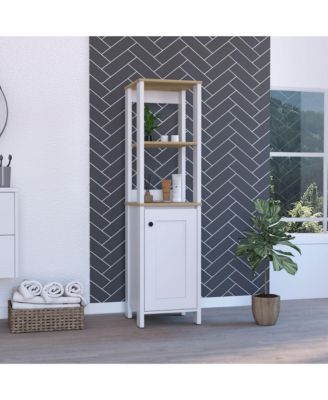 Bathroom Storage Cabinet - Two Interior Shelves, Two Open Shelves, Wooden Storage Organizer for Living Room