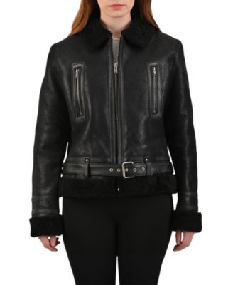 Women's Nappa Leather Jacket with Faux Shearling Lining