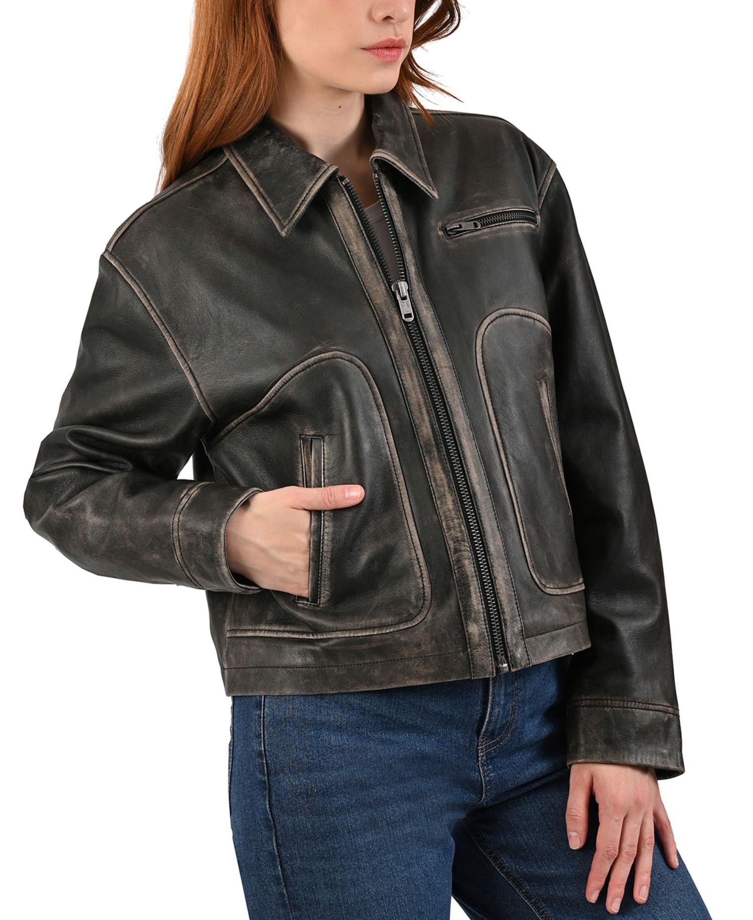 Women's Vintage Blouson Lamb Leather Jacket