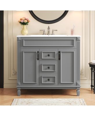 Bathroom Vanity with Sink, Solid Wood Cabinet, Soft Close Doors and